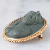 Spilla antica in oro giallo 18K con cammeo su lava rappresentante la dea Diana, fine ‘800