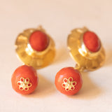 Vintage 2-in-1-Ohrringe aus 18 Karat Gelbgold mit roter Koralle, 50er Jahre