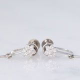 Orecchini pendenti a margherita vintage in platino con zaffiri (0.67ctw) e diamanti di taglio brillante (0.64ctw), anni ‘80/‘90