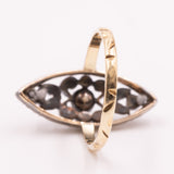 Anello a navette antico in oro giallo 14K e argento con diamanti di taglio rosetta (0.30ctw ca.), primi del ‘900