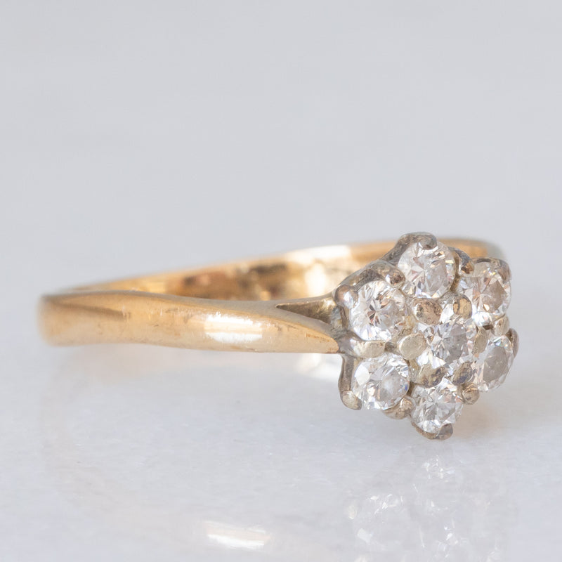 Anello a margherita vintage in oro giallo 9K con diamanti di taglio brillante (0.30ctw ca.), anno 1990