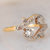 Anello Art Nouveau in oro giallo 14K e argento con diamanti di taglio rosetta (0.26ctw ca.), anni ‘10/‘20