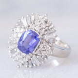 Anello ballerina vintage in platino con tanzanite (1.63ct) e diamanti (1.13ctw), anni ‘80/‘90