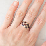 Anello harem in oro giallo 18K con granati (1.50ctw ca.) e pietre bianche, anni ‘60/‘70