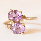 Vintage-Ring „Toi et Moi“ aus 9-karätigem Gelbgold mit Amethysten (ca. 2 Karat) und weißen Spinellen, Jahr 2006