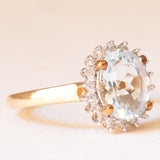 Vintage-Gänseblümchenring aus 9-karätigem Gelbgold mit Aquamarin (ca. 2 Karat) und Diamanten (ca. 0.18 Karat), Jahr 2005