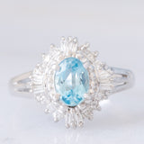Anello ballerina vintage in platino con acquamarina (0.60ct) e diamanti (0.27ctw), anni ‘80