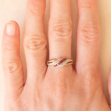Vintage 9K yellow and white gold ring with rubies (0.20ctw approx.) and diamonds (0.03ctw approx.), 70s/80s