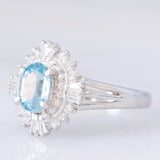 Anello ballerina vintage in platino con acquamarina (0.60ct) e diamanti (0.27ctw), anni ‘80