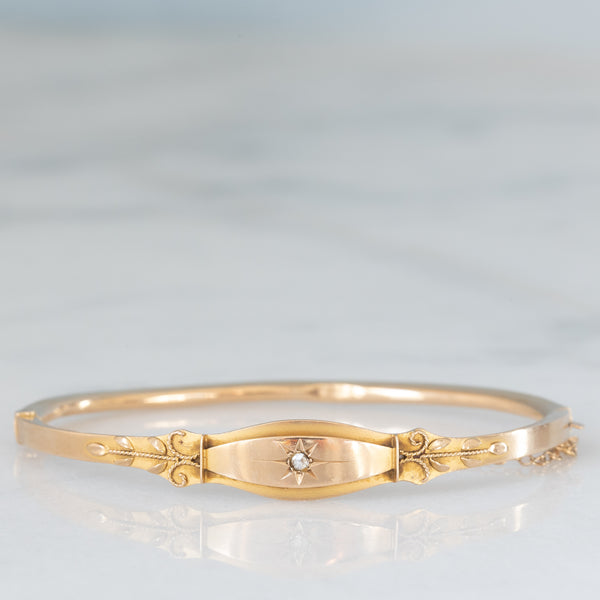 Bracciale rigido antico in oro giallo 9K con diamante di taglio rosetta, primi del ‘900