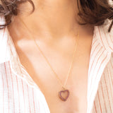 Vintage-Halskette aus 9-karätigem Gelbgold mit Herzanhänger aus 9-karätigem Gelbgold und synthetischen Rubinen, 70er Jahre