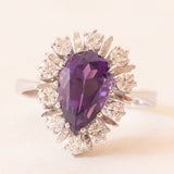 Vintage-Gänseblümchenring aus 14-karätigem Weißgold mit Amethyst (ca. 3.20 ct) und Diamanten im Brillantschliff (ca. 0.50 ctw), 70er Jahre