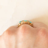 Anello antico edoardiano in oro giallo 18K con turchesi e diamanti di taglio vecchia miniera(0.12ctw ca.), anno 1907