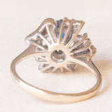 Vintage 18K white gold flower ring with sapphire (0.50ct approx.) and diamonds (0.24ctw approx.), 80s