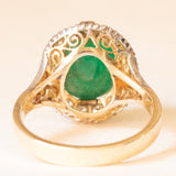 Vintage-Gänseblümchenring aus 14-karätigem Gelb- und Weißgold mit Smaragd (ca. 6 Karat) und Diamanten (ca. 0.85 Karat), 60er Jahre