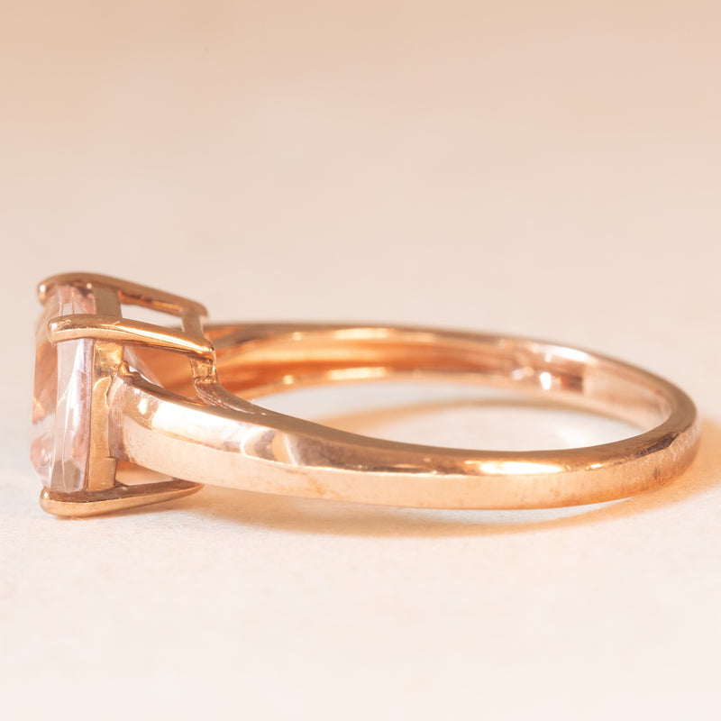 Solitario moderno in oro rosa 9K con morganite (1.50ct ca.), anno 2009