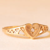 Herzförmiger Vintage-Siegelring + Zigeunerring aus 9-karätigem Gelbgold mit Zirkonia