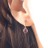 Vintage-Ohrhänger aus 9-karätigem Gelbgold mit rosa Turmalinen (ca. 1 ctw) und Diamanten (ca. 0.12 ctw), 70er Jahre