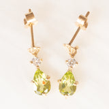 Vintage 9K Yellow Gold Drop Earrings with Green Peridots (approx. 0.80ctw) and Imitation Diamonds, 80s