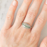 Vintage antique style ring in 14K yellow gold and silver with square cut emeralds (0.12ct approx.) and rose cut diamonds (0.26ctw approx.), 50s/60s