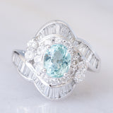 Anello ballerina moderno in platino con tormalina Paraiba (1.26ct) e diamanti (1.36ctw), anni ‘2000