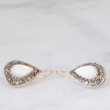 Orecchini vintage in stile antico in oro giallo 14K e argento con pietre di Luna e diamanti di taglio rosetta, anni ‘50/‘60