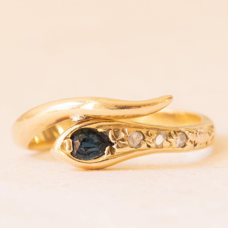 Anello vintage a forma di serpente in oro giallo 18K con zaffiro (0.20 – Antichità Galliera