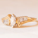 Vintage-Ring aus 14-karätigem Gelb- und Weißgold mit zentralem Diamanten im Marquise-Schliff (ca. 0.25 ct) und seitlichen Diamanten im konischen Schliff, 70er/80er Jahre