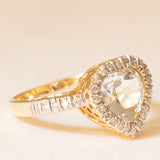 Vintage-Ring aus 14-karätigem Gelbgold mit Aquamarin im Herzschliff (ca. 2.20 ct) und Diamanten im Brillantschliff (ca. 0.22 ctw), 80er/90er Jahre