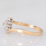 Anello a fiore vintage in oro giallo e bianco 9K con diamanti (0.15ctw ca.)