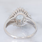 Anello ballerina vintage in platino con acquamarina (0.65ct) e diamanti (0.35ctw), anni ‘80/‘90