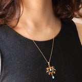 Halskette mit Vintage-Kette aus 9-karätigem Gelbgold und Jugendstil-Lavalier-Anhänger aus 9-karätigem Gelbgold mit Türkispaste