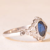 Art-Deco-Ring aus Platin und 18 Karat Weißgold mit Saphir und Rosettendiamant, 30er Jahre