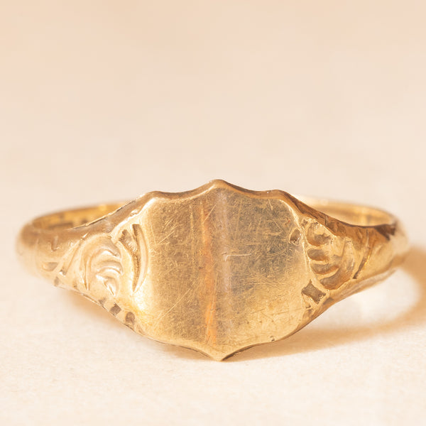 Anello da sigillo vintage in oro giallo 9K, anno 1992