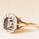 Vintage-Gänseblümchenring aus 9-karätigem Gelb- und Weißgold mit Saphir (ca. 0.90 ct) und Diamanten (ca. 0.12 ctw), 1989