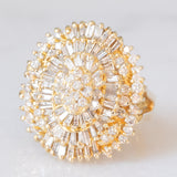 Anello ballerina vintage in oro giallo 14K con diamanti di taglio brillante e tapered (2.20ctw ca.), anni ‘80/‘90