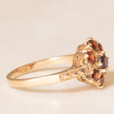 Anello a fiore vintage in oro giallo 9K con granati (0.60ctw ca.), anno 1966