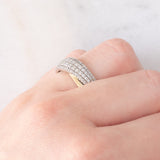 Anello vintage "doppio" in oro giallo e bianco 14K con diamanti (0.80ctw ca.), anni '70