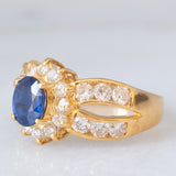 Un’alba sul mare - Anello vintage a fascia e a margherita in oro giallo 18K con zaffiro e diamanti