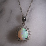 Collana vintage in platino con ciondolo con opale (1.78ct) e diamanti (0.56ctw)