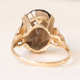 Vintage-Cocktailring aus 9-karätigem Gelbgold mit Rauchquarz (ca. 5 Karat) und Herzverzierungen, 1991