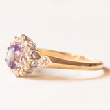 Vintage-Gänseblümchenring aus 9-karätigem Gelb- und Weißgold mit Amethyst (ca. 0.30 ct) und Diamanten (ca. 0.14 ct), 70er Jahre
