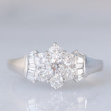 Anello a fiore vintage in platino con diamanti (0.76ctw), anni ‘80