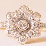Antiker 18-Karat-Gelb- und Weißgold-Diamant-Blumenring im alten europäischen Schliff (ca. 0.88 ctw), 20er Jahre