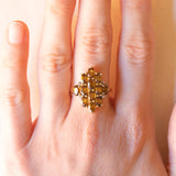 Anello vintage in oro giallo 9K con quarzi citrini (1.80ctw ca.) e diamanti, anni ‘80