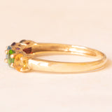 Vintage-Ring aus 9 Karat Gelbgold mit Granat, Amethyst, blauem Topas, grünem Diopsid und Citrinquarz, Jahr 2006