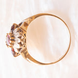 Vintage-Ring aus 9-karätigem Gelb- und Weißgold mit Granaten (ca. 0.70 ctw) und Diamanten, 60er Jahre