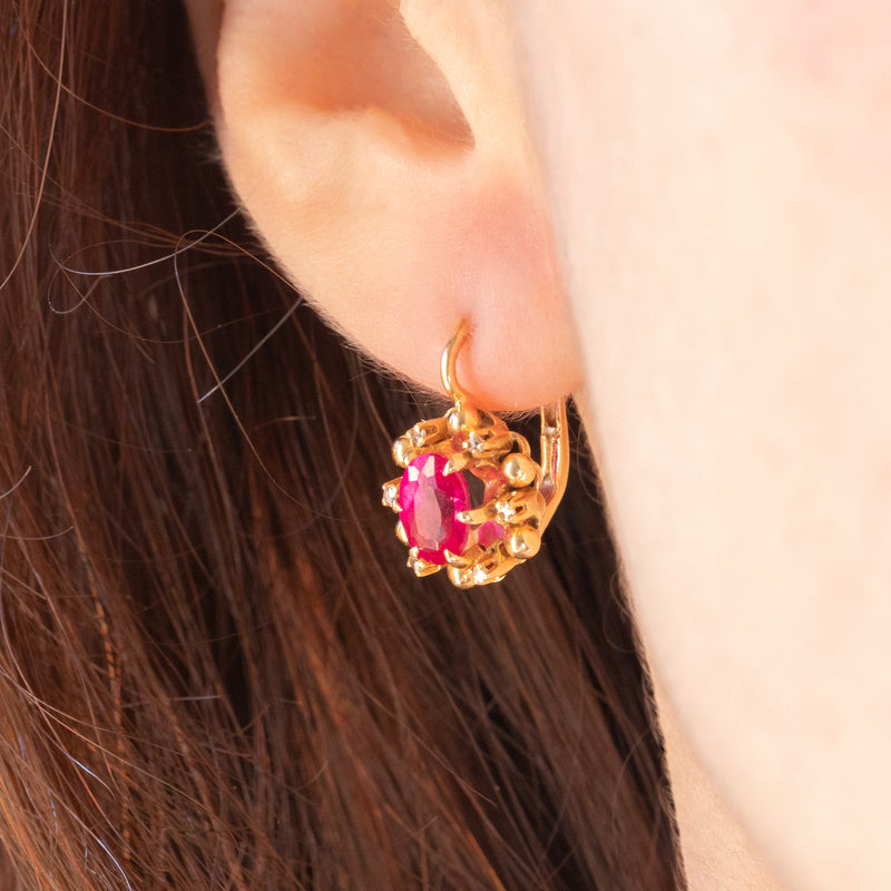 Orecchini Vintage In Oro Giallo E Bianco 9K Con Diamanti (0.16ctw Ca.) – Antichità Galliera - Foto 8