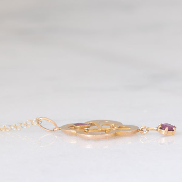Pendente antico lavalier in oro giallo 9K con ametiste (0.35ctw ca.), anni ‘10/‘20