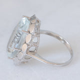 Anello da cocktail vintage in oro bianco 14K con acquamarina (10ct ca.), anni ‘80